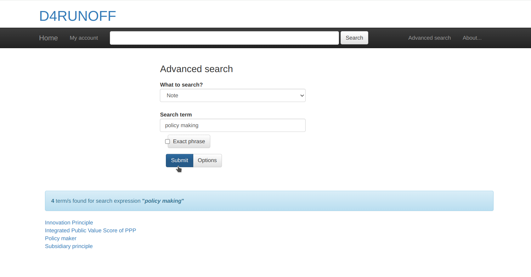 Fig. 7 - Thesaurus Advanced Search