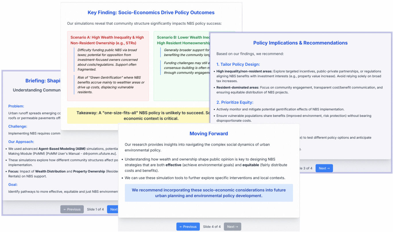 Fig. 079 - Four slide pitch about NBS, environmental justice and agent simulation