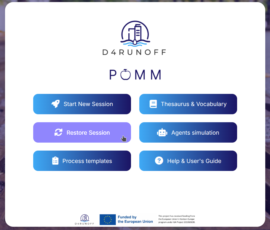 Fig. 39 - Restore Session from main PoMM menu