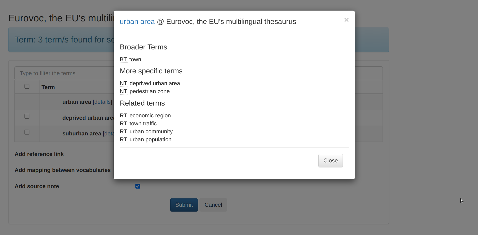 Fig. 8 - Thesaurus connection with external channels (EUROVOC)